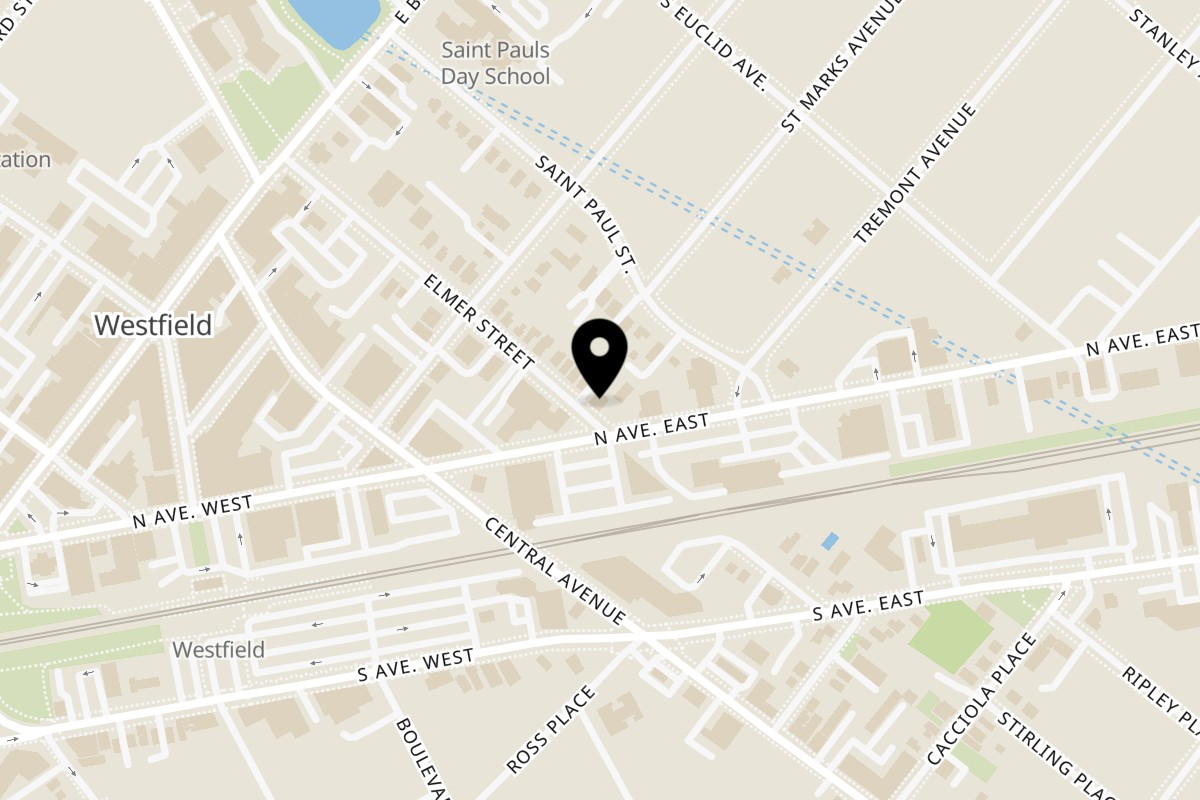 Map showing the location of Maya Thai Eatery on 235 Elmer St in Westfield